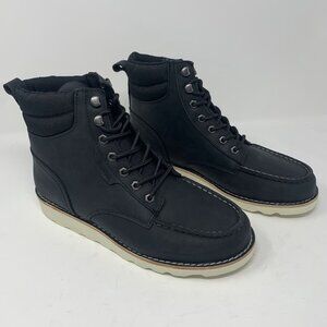 Territory Venture Boot Men 9 Black Leather Water Resistant Moc Toe Lace-Up S0725